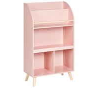 Bibliothèque à 3 Niveaux Bois de Pin MDF Pieds en Bois Chambre Enfant Rose