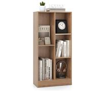 Bibliothèque à 3 Niveaux COSTWAY-50 x 24 x 103,5 CM-5 Cases Ouverts de Rangement-Kit Anti-Basculement-Capacité Max 90 KG-Naturel