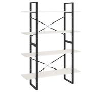 Bibliothèque à 4 étagères blanche 140 x 30 x 40 cm en bois massif de pin | Bois de pin massif, finition blanche, 4 étagères, structure métallique, fixation murale incluse