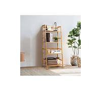 bibliothèque à 4 étages naturel 48 x 32 x 115cm en bambou, rangement pour séjour, cuisine, bureau