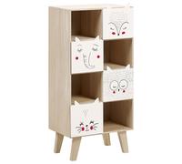 Bibliothèque à 4 Niveaux avec Tiroirs Thème Animalier Bois Clair et Blanc Rupert