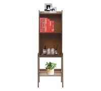 Bibliothèque à 4 niveaux en bois et rotin pour salon 110 cm | Bords surélevés pour plus de sécurité : le design ouvert en rotin assure la circulation de l'air et empêche l'humidité