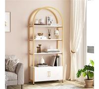 Bibliothèque à 4 Niveaux, Étagère Ouverte, Meuble de Rangement en Bois-Cadre en Métal, Salon, Bureau, DORE