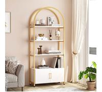 Bibliothèque à 4 Niveaux, Étagère Ouverte, Meuble de Rangement en Bois-Cadre en Métal, Salon, Bureau, DORE