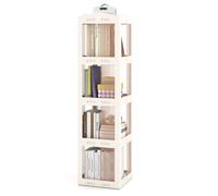 Bibliothèque à 4 Niveaux Rotative à 360° COSTWAY, 141cm Étagère d'Angle Pliante de Sol Translucide pour Salon Chambre Bureau, Blanc