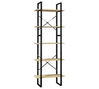Bibliothèque à 5 étagères 60 x 30 x 175 cm en bois de pin | Bois de pin massif, structure métallique, deux modules combinables, fixation murale incluse