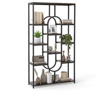 Bibliothèque à 5 Niveaux COSTWAY, Forme Ovale, Étagères Ouvertes de Rangement, Cadre en Métal, pour Salon Bureau Chambre, Noir