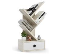 Bibliothèque à 5 Niveaux en Forme d'Arbre avec Tiroir pour CD et Livres, Beige