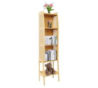 Bibliothèque à 5 niveaux en rotin et MDF pour salon, chambre à coucher | Rangement ouvert à 5 niveaux avec coins arrondis et plaque de base surélevée - Convient pour le salon et la chambre à coucher