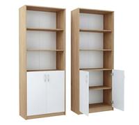 Bibliothèque à 5 niveaux et 2 portes, armoire polyvalente, armoire de ménage, classeur, étagère de 74 cm de large, étagère sur pied avec 4 étagères, idéale pour chambre, salon, couloir blanc sonoma