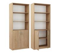 Bibliothèque à 5 niveaux et 2 portes, armoire polyvalente, armoire de ménage en finition mate, classeur étagère de 74 cm de large, étagère sur pied avec 4 étagères, pour chambre, salon, couloir sonoma