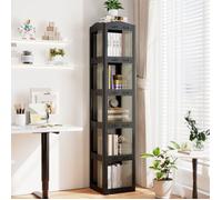 Bibliothèque à 5 Niveaux Rotative à 360° COSTWAY, 174 cm Étagère d'Angle Pliante de Sol Translucide pour Salon Chambre Bureau, Noir