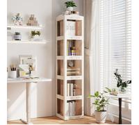Bibliothèque à 5 Niveaux Rotative à 360° COSTWAY, 174cm Étagère d'Angle Pliante de Sol Translucide pour Salon Chambre Bureau, Blanc