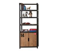 Bibliothèque Alex - Vipack - Pin massif et MDF - 3 étagères et 1 petite armoire - Laqué noir et teinté brun