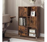 Bibliothèque armoire en MDF - WOLTU - Meuble Cube avec 3 portes - Marron Rustique - 6 compartiments - 59 7x29 3x91 cm