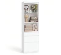 Bibliothèque, Armoire Haute, Buffet, 3 Tiroirs de Tailles Différentes, Étagères Réglables, Hauteur 180 cm, pour Salon, Chambre, Bureau, Moderne, Gain de Place, Blanc Neige À propos de cet article[ESPA