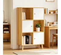Bibliothèque armoire VIVOLILV,3 Portes 6 Compartiments,Pieds en bois,64x30x109.5cm,Bibliothèque Anti-basculement Beige + Blanc