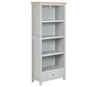Bibliothèque au Style Vintage en Panneau de Particules Gris et Bois Clair 4 Etagères 1 Tiroir Clio