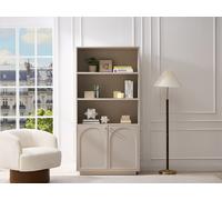 Bibliothèque VALONIRO - MDF et Panneau de particule - 3 niches et 2 portes - Beige et doré - 90x35x180 cm
