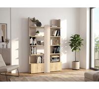 Bibliothèque avec 2 portes et 4 étagères - Beige et naturel - SARIOBA