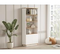 Bibliothèque avec 2 portes et 4 niches - Blanc et naturel - LOTULA