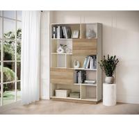 Bibliothèque avec 2 portes et 8 niches - Beige et naturel clair - CEVANIA