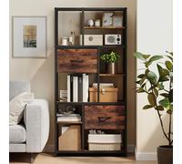 Bibliothèque avec 2 tiroirs en tissu, 9 étagères ouvertes, meuble de rangement au design industriel, brun rustique | 72,5 x 30 x 150 cm | jusqu'à 50 kg | structure en acier