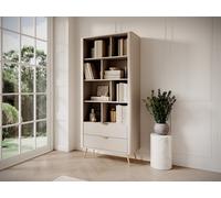 Bibliothèque avec 2 tiroirs et 8 niches en MDF - Beige et doré - ELONARIA II