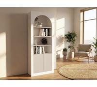 Bibliothèque avec 4 niches et 2 portes - Blanc et Beige - CYMORA