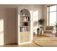 Bibliothèque avec 4 niches et 2 portes - Blanc et naturel clair - CYMORA