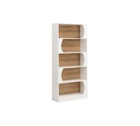 Bibliothèque FARENZA 5 niches - MDF - Blanc et naturel clair - 180x80x30 cm