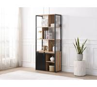 Bibliothèque avec rangements et 1 porte coulissante en MDF et acier - Naturel et Noir - YALENA