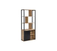 Bibliothèque avec rangements et 1 porte coulissante en MDF et acier - Naturel et Noir - YALENA