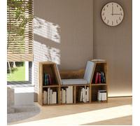 Bibliothèque banc 2 en 1 avec coussins de siège, étagère cube 6 compartiments ouverts, 102 x 30 x 61 cm, brun rustique