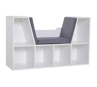 Bibliothèque banc 2 en 1 avec coussins de siège, étagère cube 6 compartiments ouverts et 2 niveaux, meuble de