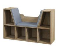 Bibliothèque banc 2 en 1 design contemporain 6 casiers 3 coussins fournis 102L x 30l x 61H cm aspect chêne clair gris Marron G
