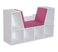 HOMCOM Bibliothèque Banc 2 en 1 Design Contemporain 6 casiers 3 Coussins fournis 102L x 30l x 61H cm Blanc Rose