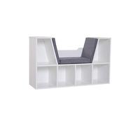 Bibliothèque banc 2 en 1 design contemporain 6 casiers 3 coussins fournis 102L x 30l x 61H cm blanc gris chiné