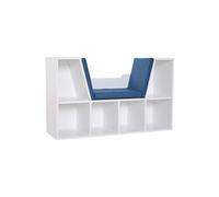 HomCom Bibliothèque banc 2 en 1 - étagère cube 6 compartiments, coussins inclus - Bleu 102x30x61 cm