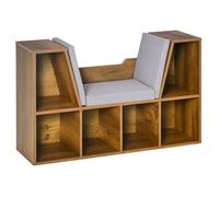 Bibliothèque banc - HOMCOM - 2 en 1 - coussins de siège et 6 compartiments - panneaux de particules - 102x30x61cm - brun rustique