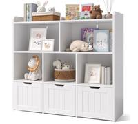 Bibliothèque - Bealife - 3 Tiroirs sur Roulettes - 6 Étagères Ouvertes - Meuble Rangement Blanc - Chambre Enfant - 100x30x90cm