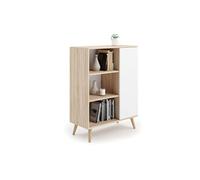 Bibliothèque beige blanc Liam pieds bois