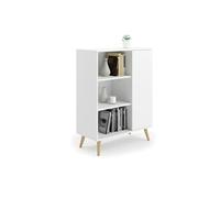 Kobi Meuble buffet FONDI 1 porte 3 étagères Blanc L90 x P40 x H116 cm