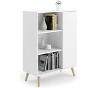 Kobi Meuble buffet FONDI 1 porte 3 étagères Blanc L90 x P40 x H116 cm
