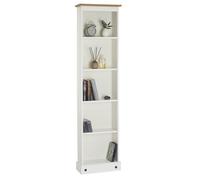 Bibliothèque CAMPO étagère en bois style mexicain avec 4 tablettes, en pin massif lasuré blanc et brun