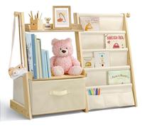 Bibliothèque chambre d'enfant - 4 étagères - 69,5 cm de haut - Beige - Rangement jouets et livres