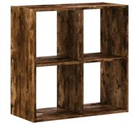 Bibliothèque Chêne Fumé 68,5x32x68,5 cm Bois d'Ingénierie 4 Compartiments | Étagère livres, cloison séparation, rangement salon, bureau, fixation murale, surface lisse, nettoyage chiffon humide