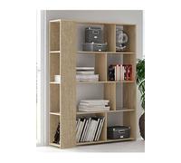 Bibliotheque coloris chene cambrian/effet textile - Longueur 129 x Profondeur 32.8 x Hauteur 174 cm --