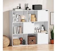 Bibliothèque contemporaine 9 cubes, 6 niches ouvertes et 3 portes, panneau de - Blanc Panneau de particules 106 x 24 x 95 cm