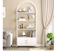 Bibliothèque contemporaine en bois blanc - Étagère de 4 niveaux - avec Portes - Meuble de rangement